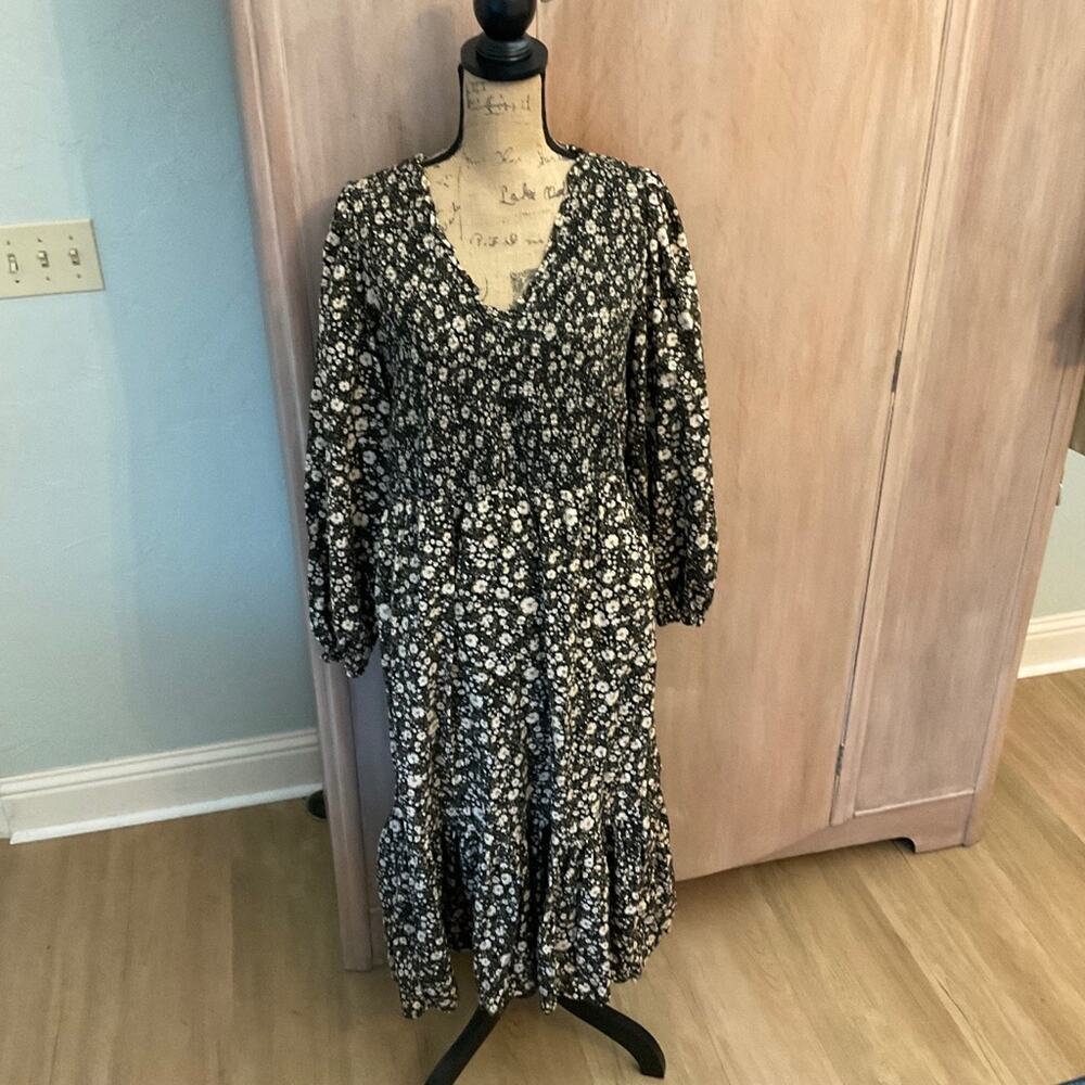 Old Navy Fit & Flare Smocked ditzy Floral Maxi Dress XL Cottage Prairie hippie